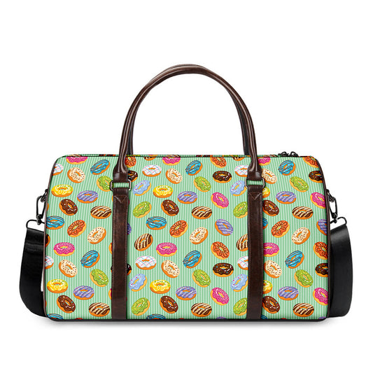 Green Striped Donut Pattern Print Duffle Bag