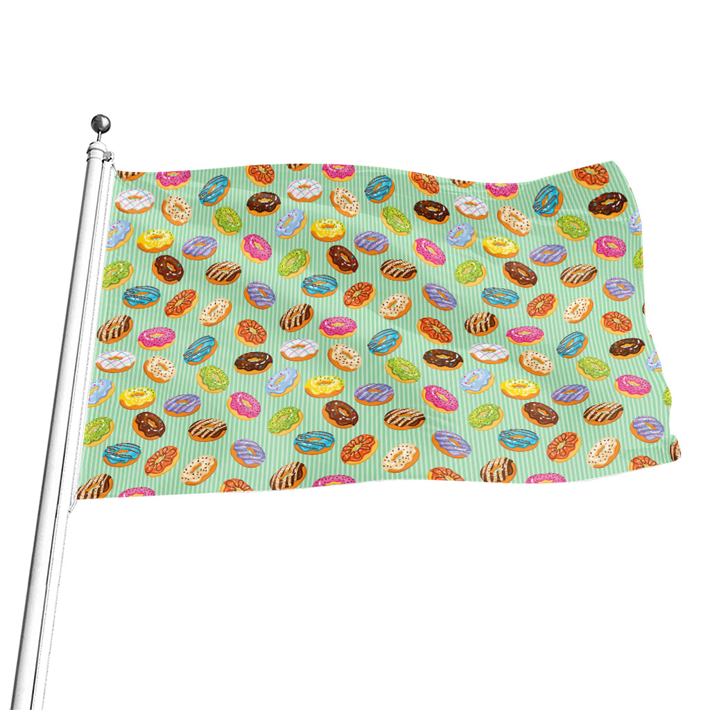 Green Striped Donut Pattern Print Flag