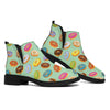 Green Striped Donut Pattern Print Flat Ankle Boots