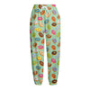 Green Striped Donut Pattern Print Fleece Lined Knit Pants