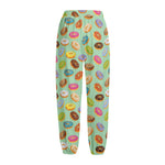 Green Striped Donut Pattern Print Fleece Lined Knit Pants