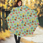 Green Striped Donut Pattern Print Foldable Umbrella