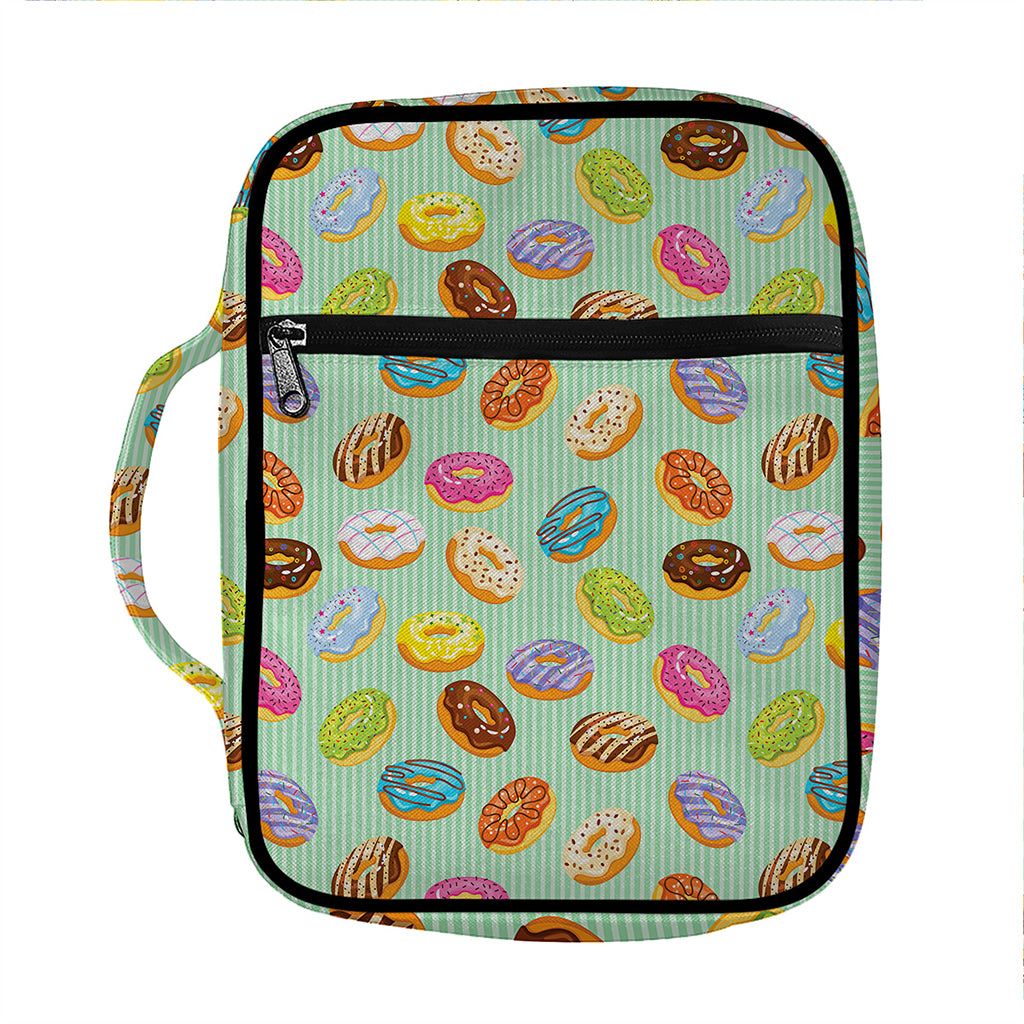 Green Striped Donut Pattern Print Front Pocket Bible Bag
