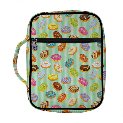 Green Striped Donut Pattern Print Front Pocket Bible Bag