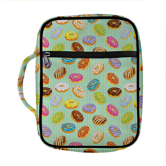 Green Striped Donut Pattern Print Front Pocket Bible Bag