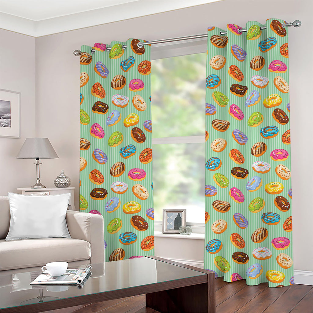 Green Striped Donut Pattern Print Grommet Curtains