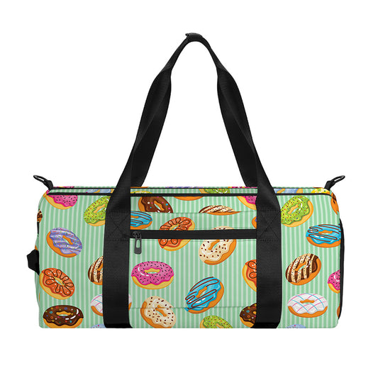 Green Striped Donut Pattern Print Gym Bag