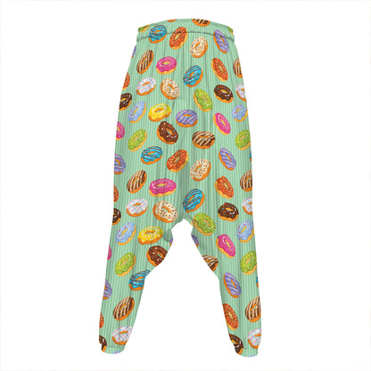Green Striped Donut Pattern Print Hammer Pants