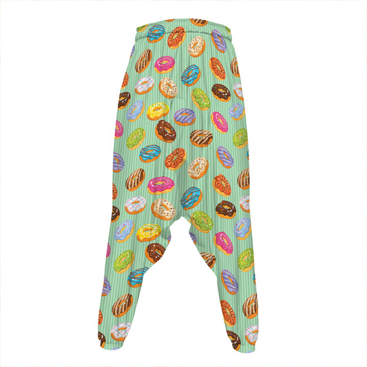 Green Striped Donut Pattern Print Hammer Pants