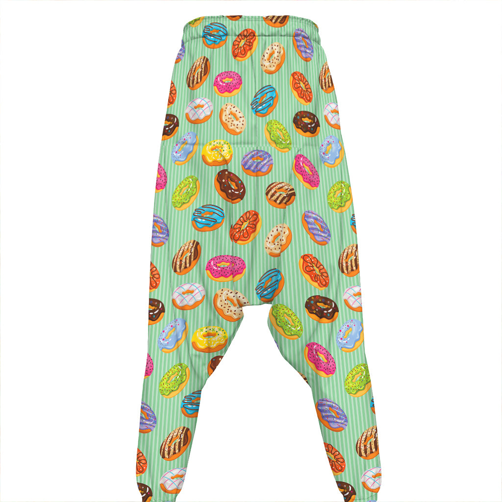 Green Striped Donut Pattern Print Hammer Pants