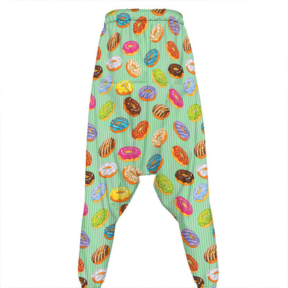 Green Striped Donut Pattern Print Hammer Pants