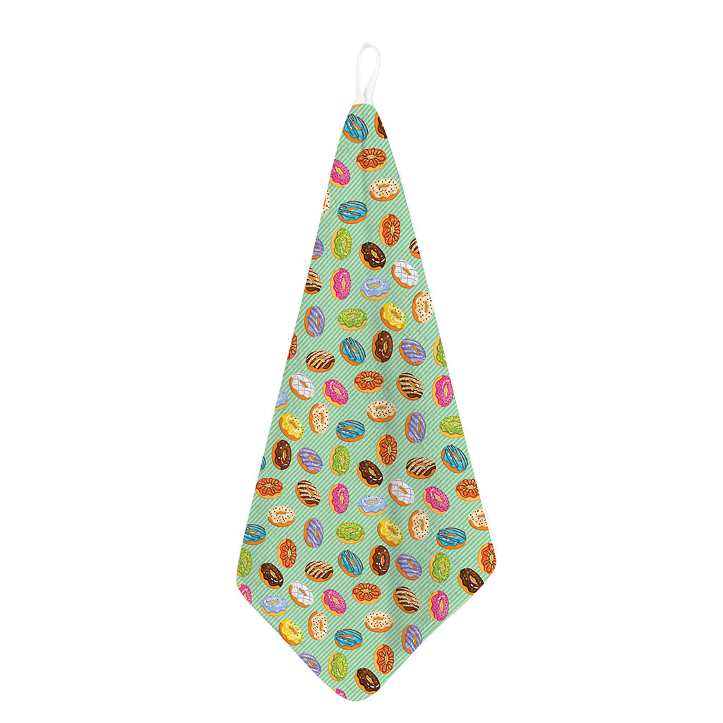 Green Striped Donut Pattern Print Hand Towel