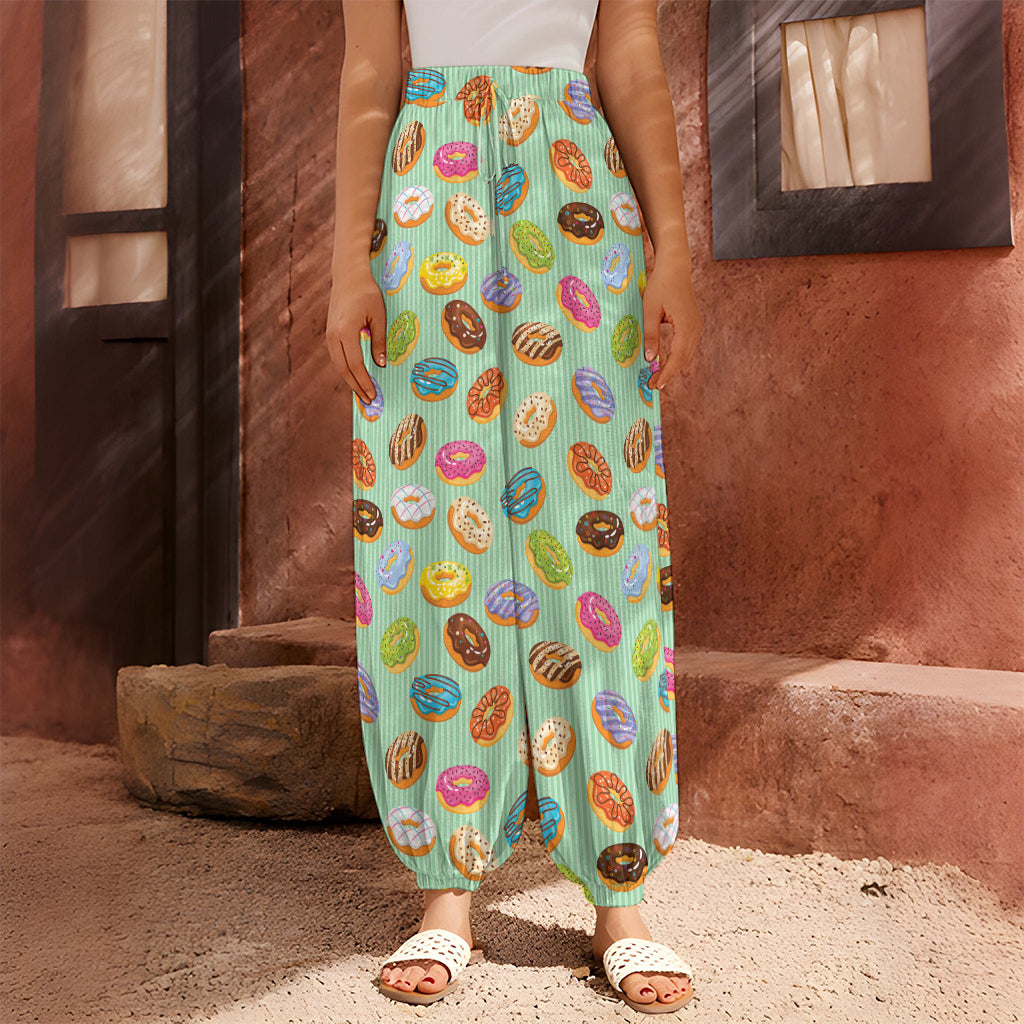 Green Striped Donut Pattern Print Harem Pants