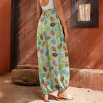 Green Striped Donut Pattern Print Harem Pants