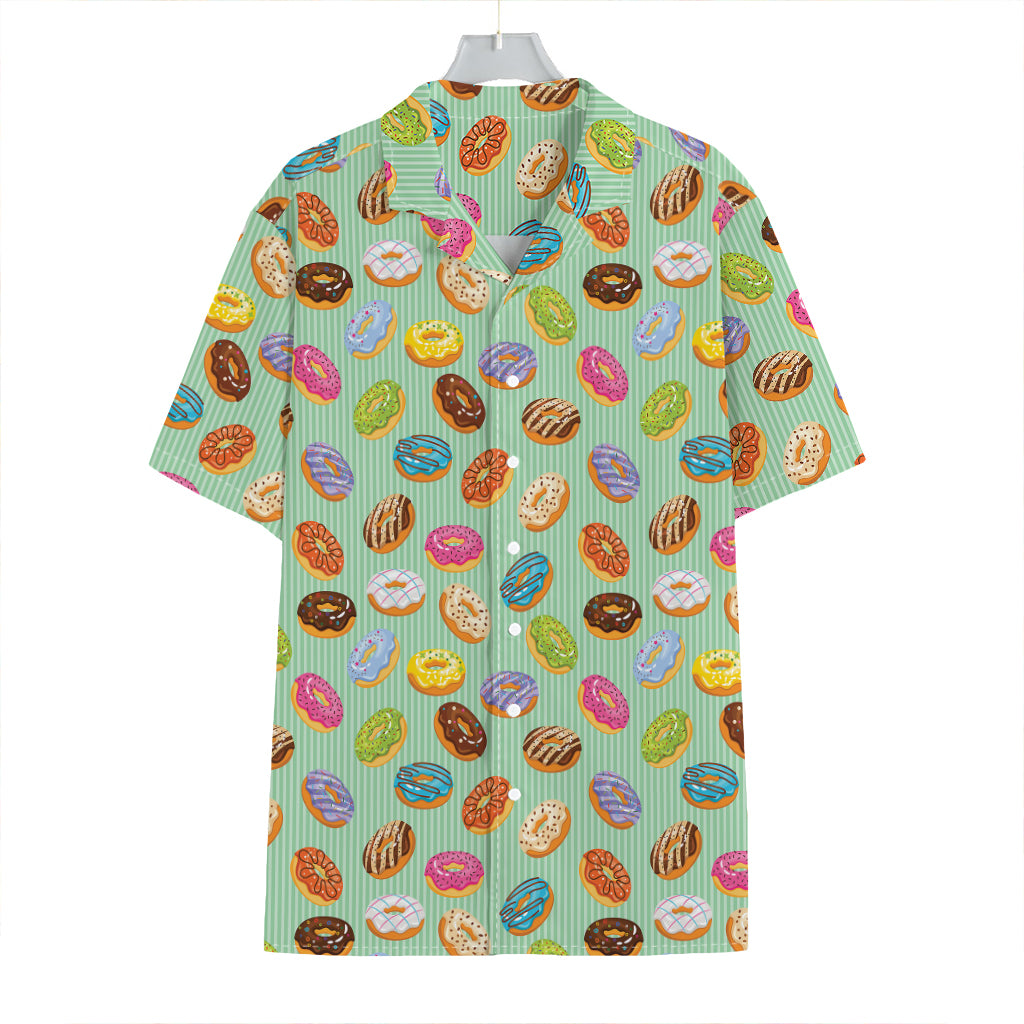 Green Striped Donut Pattern Print Hawaiian Shirt