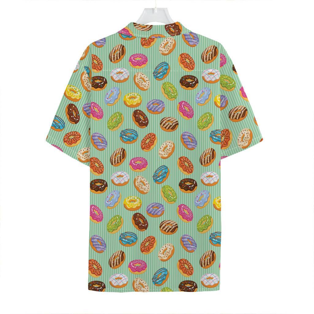 Green Striped Donut Pattern Print Hawaiian Shirt