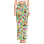 Green Striped Donut Pattern Print High Slit Maxi Skirt