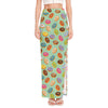 Green Striped Donut Pattern Print High Slit Maxi Skirt