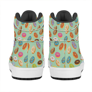 Green Striped Donut Pattern Print High Top Leather Sneakers