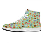 Green Striped Donut Pattern Print High Top Leather Sneakers