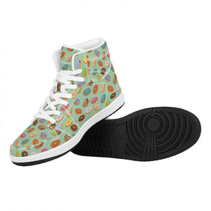 Green Striped Donut Pattern Print High Top Leather Sneakers