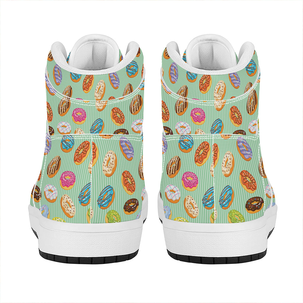 Green Striped Donut Pattern Print High Top Leather Sneakers