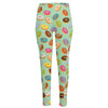 Green Striped Donut Pattern Print High-Waisted Pocket Leggings