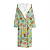 Green Striped Donut Pattern Print Hooded Bathrobe