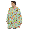 Green Striped Donut Pattern Print Hoodie Blanket