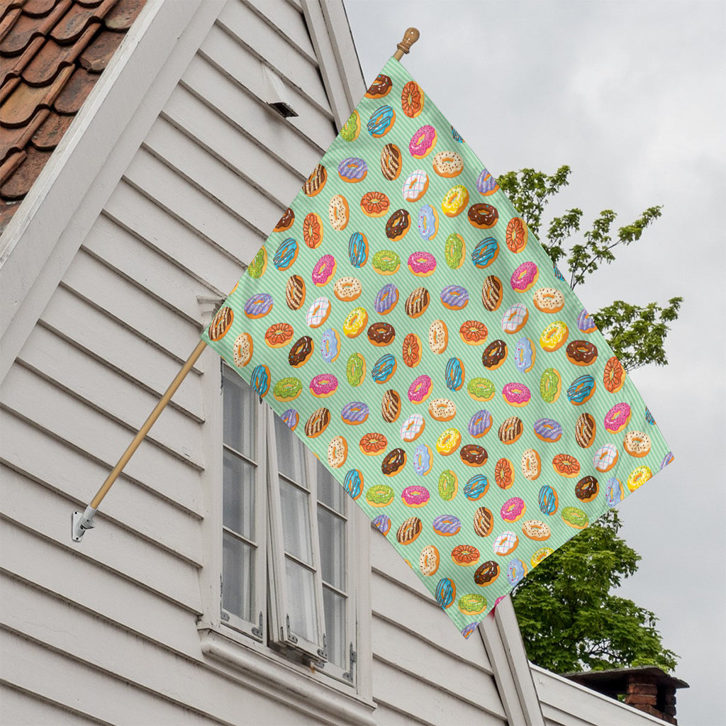 Green Striped Donut Pattern Print House Flag