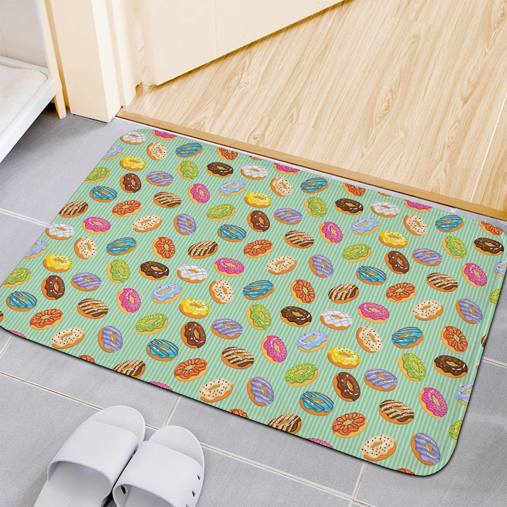 Green Striped Donut Pattern Print Indoor Door Mat