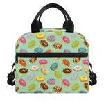Green Striped Donut Pattern Print Insulated Lunch Bag