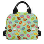 Green Striped Donut Pattern Print Insulated Lunch Bag
