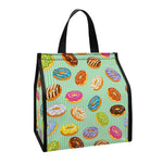 Green Striped Donut Pattern Print Insulated Lunch Tote