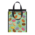 Green Striped Donut Pattern Print Insulated Lunch Tote