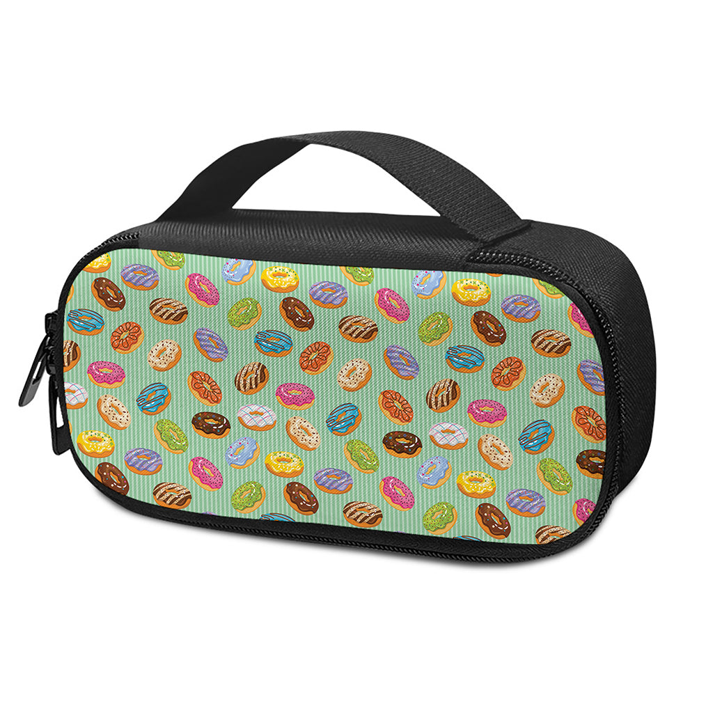 Green Striped Donut Pattern Print Insulin Cooler Travel Case