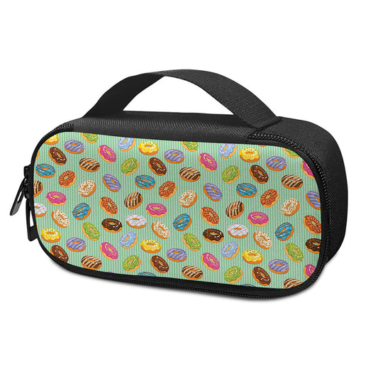 Green Striped Donut Pattern Print Insulin Cooler Travel Case