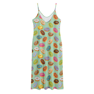 Green Striped Donut Pattern Print Jersey Midi Cami Dress