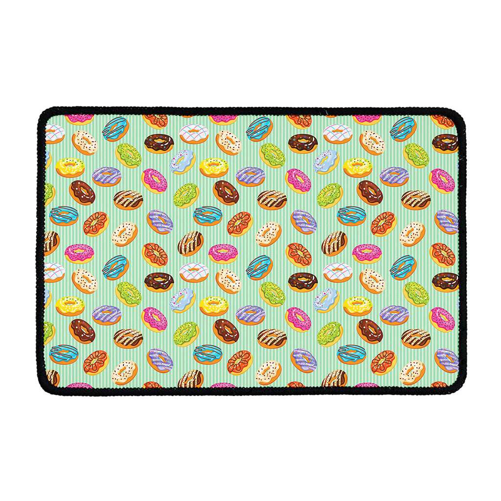 Green Striped Donut Pattern Print Kitchen Mat