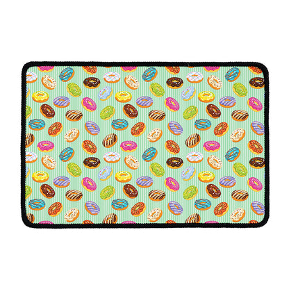 Green Striped Donut Pattern Print Kitchen Mat