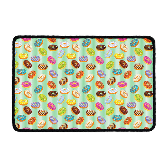 Green Striped Donut Pattern Print Kitchen Mat