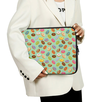 Green Striped Donut Pattern Print Laptop Sleeve