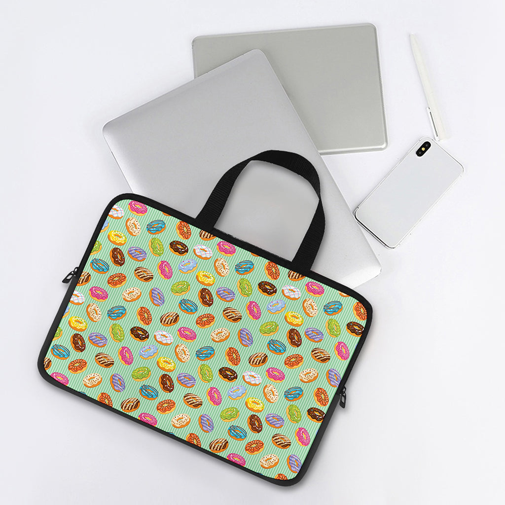 Green Striped Donut Pattern Print Laptop Sleeve With Handle