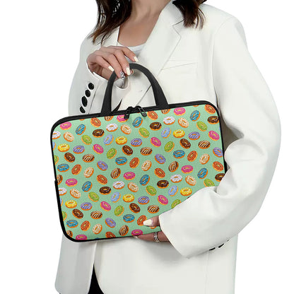 Green Striped Donut Pattern Print Laptop Sleeve With Handle
