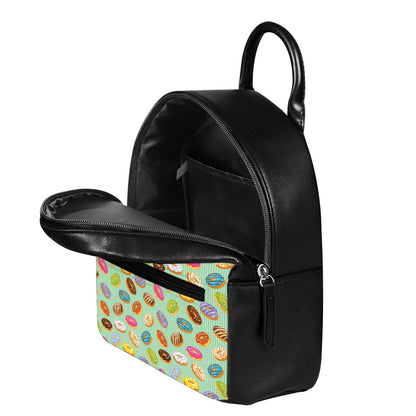 Green Striped Donut Pattern Print Leather Backpack