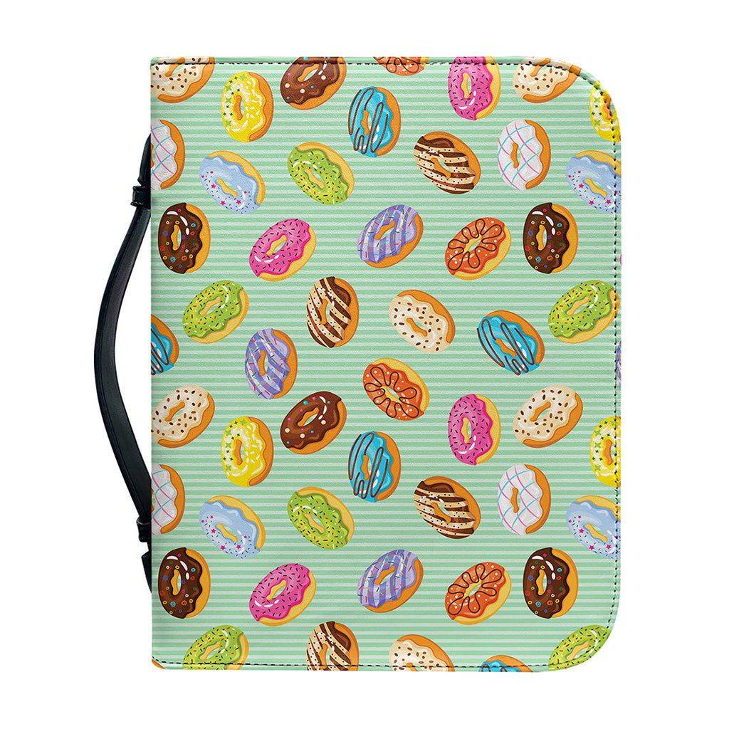 Green Striped Donut Pattern Print Leather Bible Cover