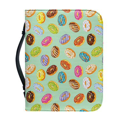 Green Striped Donut Pattern Print Leather Bible Cover