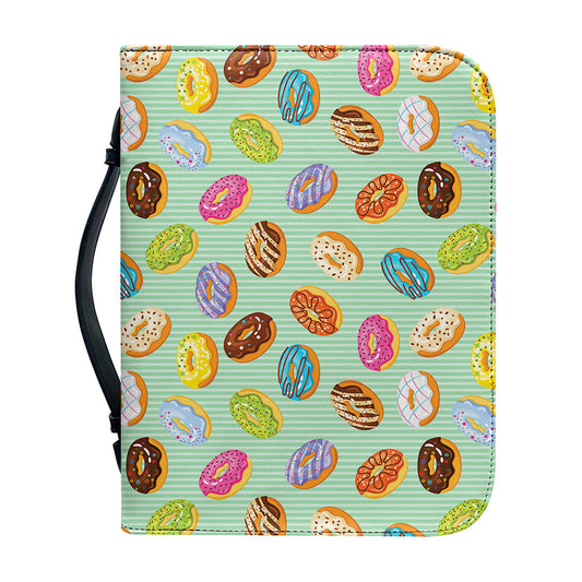 Green Striped Donut Pattern Print Leather Bible Cover