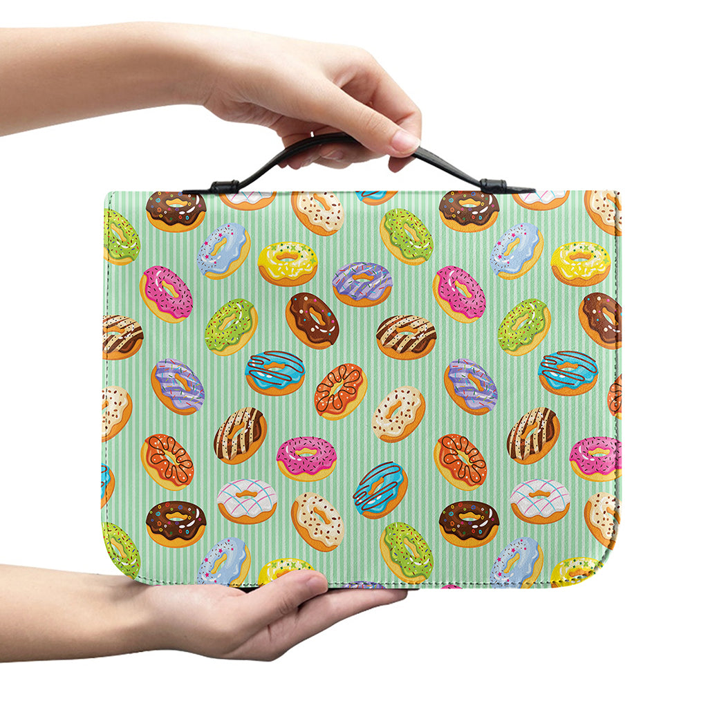 Green Striped Donut Pattern Print Leather Bible Cover