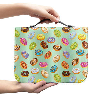 Green Striped Donut Pattern Print Leather Bible Cover
